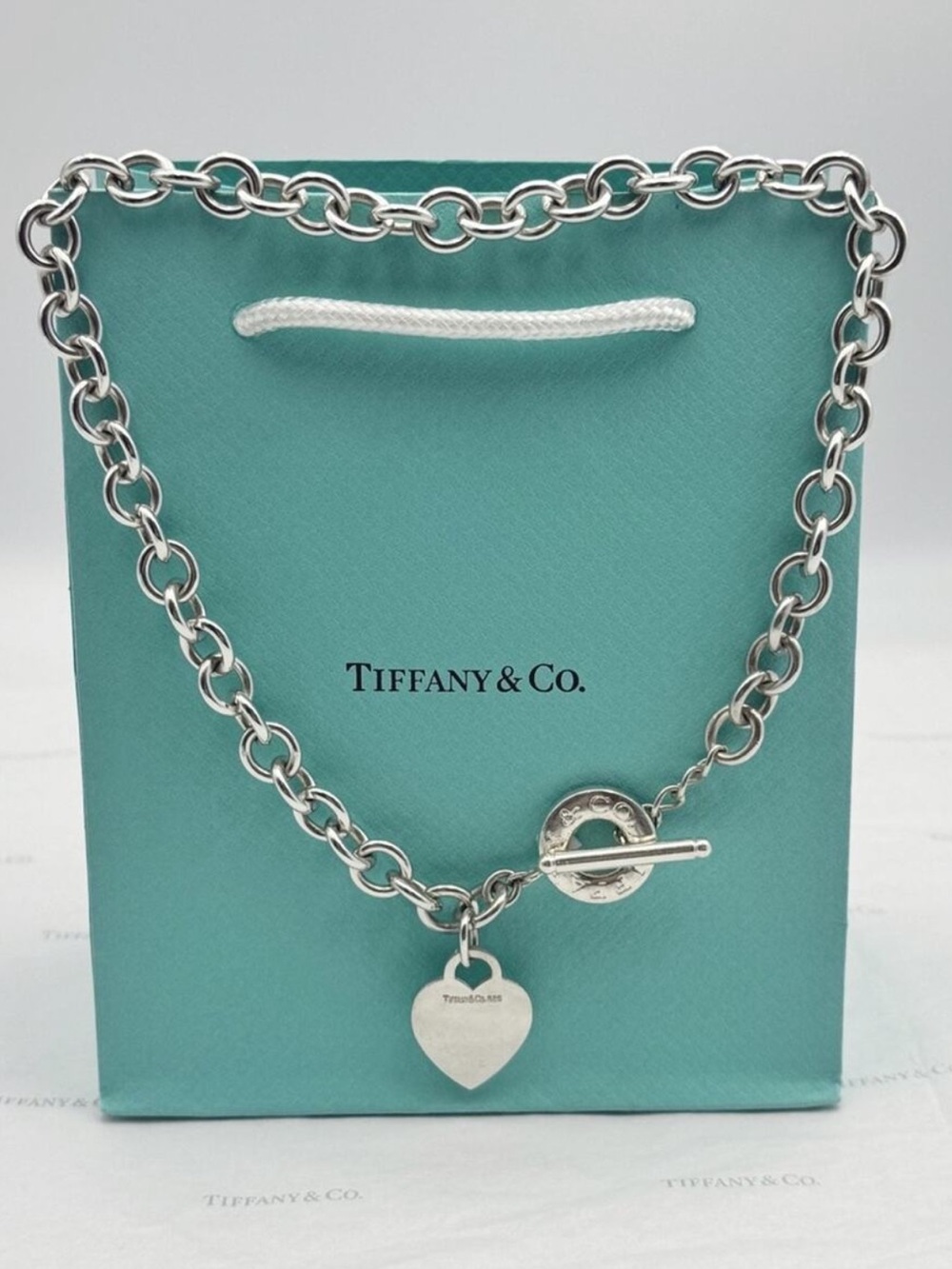 Tiffany & Co. Heart Tag Toggle Necklace Sterling Silver 925 Gift Box & Pouch